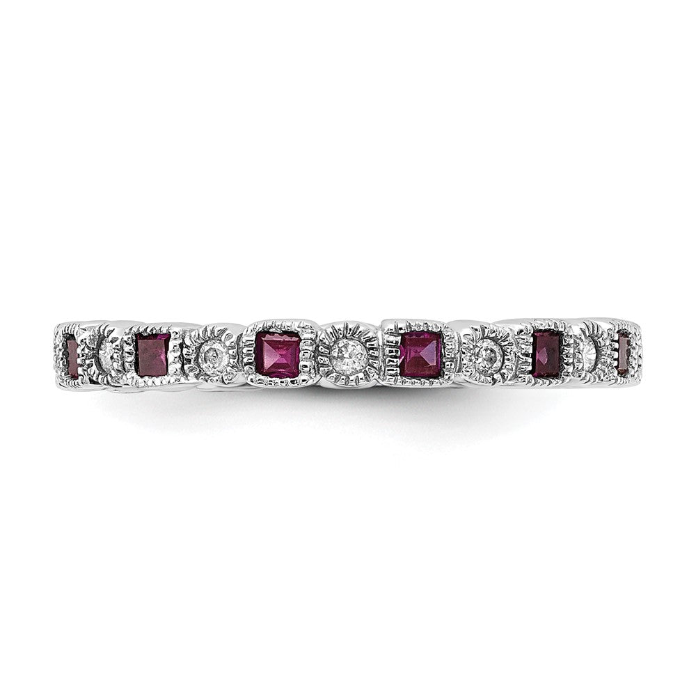 Sterling Silver Stackable Expressions Polished Created Ruby & Diamond Ring