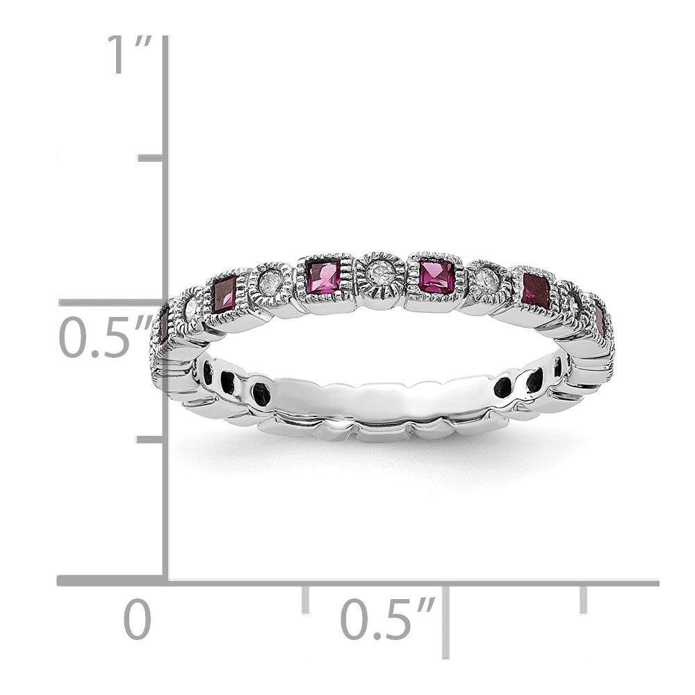 Sterling Silver Stackable Expressions Polished Created Ruby & Diamond Ring