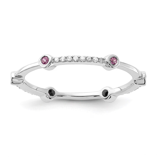 Sterling Silver Stackable Expressions Polished Created Ruby & Diamond Ring