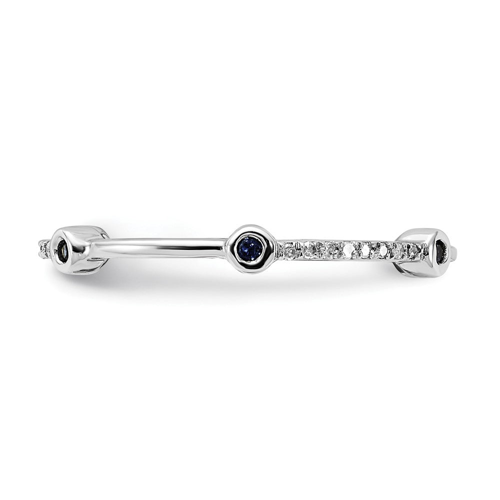 Sterling Silver Stack Expressions Polished Created Sapphire & Diamond Ring