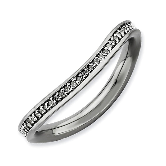 Sterling Silver Stackable Expressions & Diamonds Black-plated Wave Ring