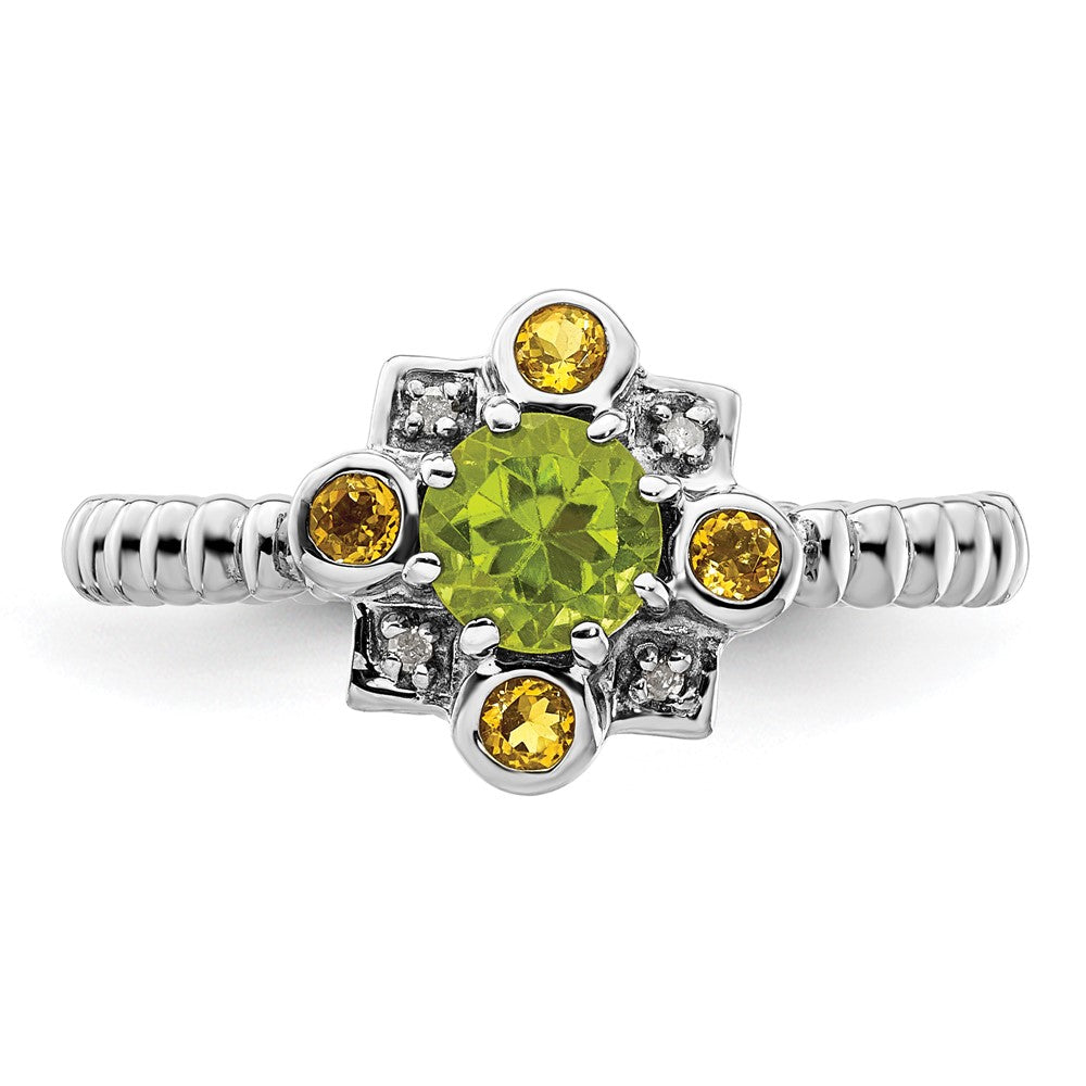 Sterling Silver Stackable Expressions Peridot, Citrine & Diamond Ring