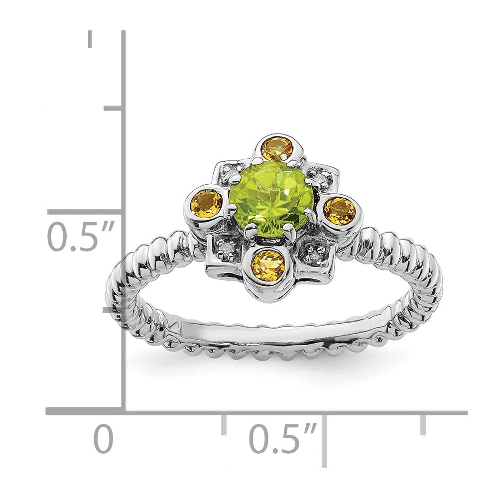 Sterling Silver Stackable Expressions Peridot, Citrine & Diamond Ring