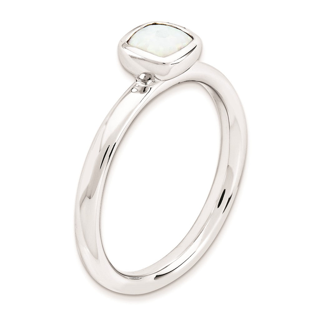 Sterling Silver Stackable Expressions Cushion Cut Created Opal Ring