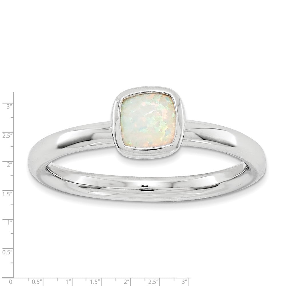 Sterling Silver Stackable Expressions Cushion Cut Created Opal Ring