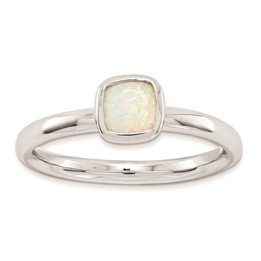 Sterling Silver Stackable Expressions Cushion Cut Created Opal Ring