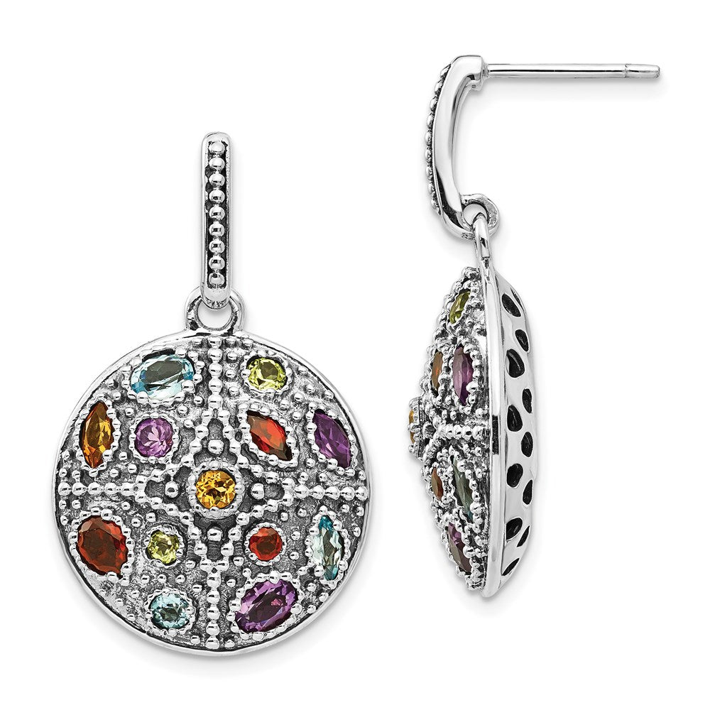 Shey Couture Sterling Silver with 14K Accent Antiqued Amethyst Citrine Blue Topaz Peridot and Garnet Multicolored Gemstone Post Dangle Earrings