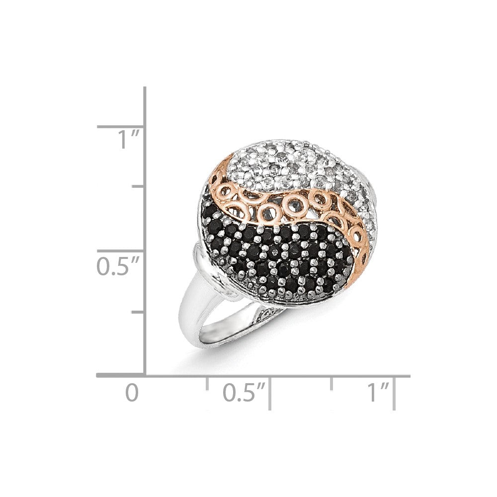 Sterling Silver & Rose Gold-plated Blk Rhodium White Topaz Onyx Ring