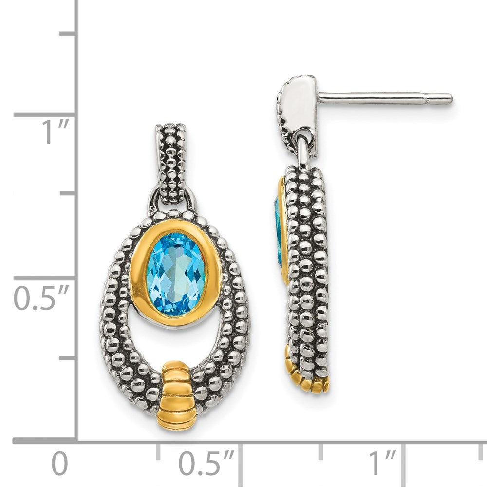 Sterling Silver w/Gold Flash-plating Light Swiss Blue Topaz Dangle Earrings