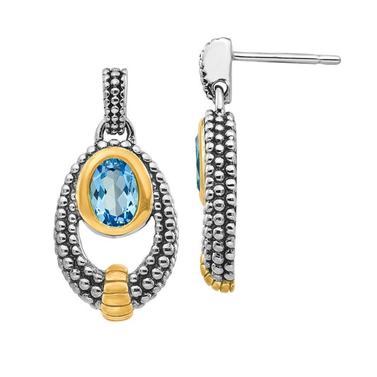 Sterling Silver w/Gold Flash-plating Light Swiss Blue Topaz Dangle Earrings