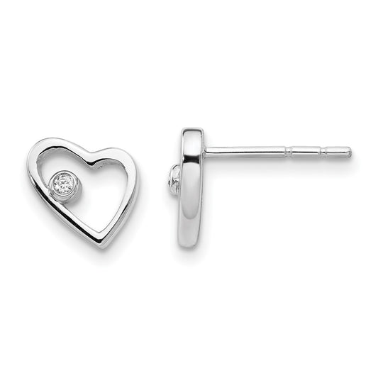 White Ice Sterling Silver Rhodium-plated Diamond Open Heart Post Earrings