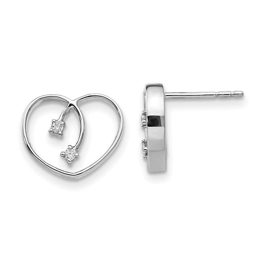 White Ice Sterling Silver Rhodium-plated Diamond Heart Post Earrings