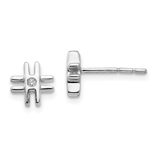 White Ice Sterling Silver Rhodium-plated Diamond Hashtag Sign Post Earrings