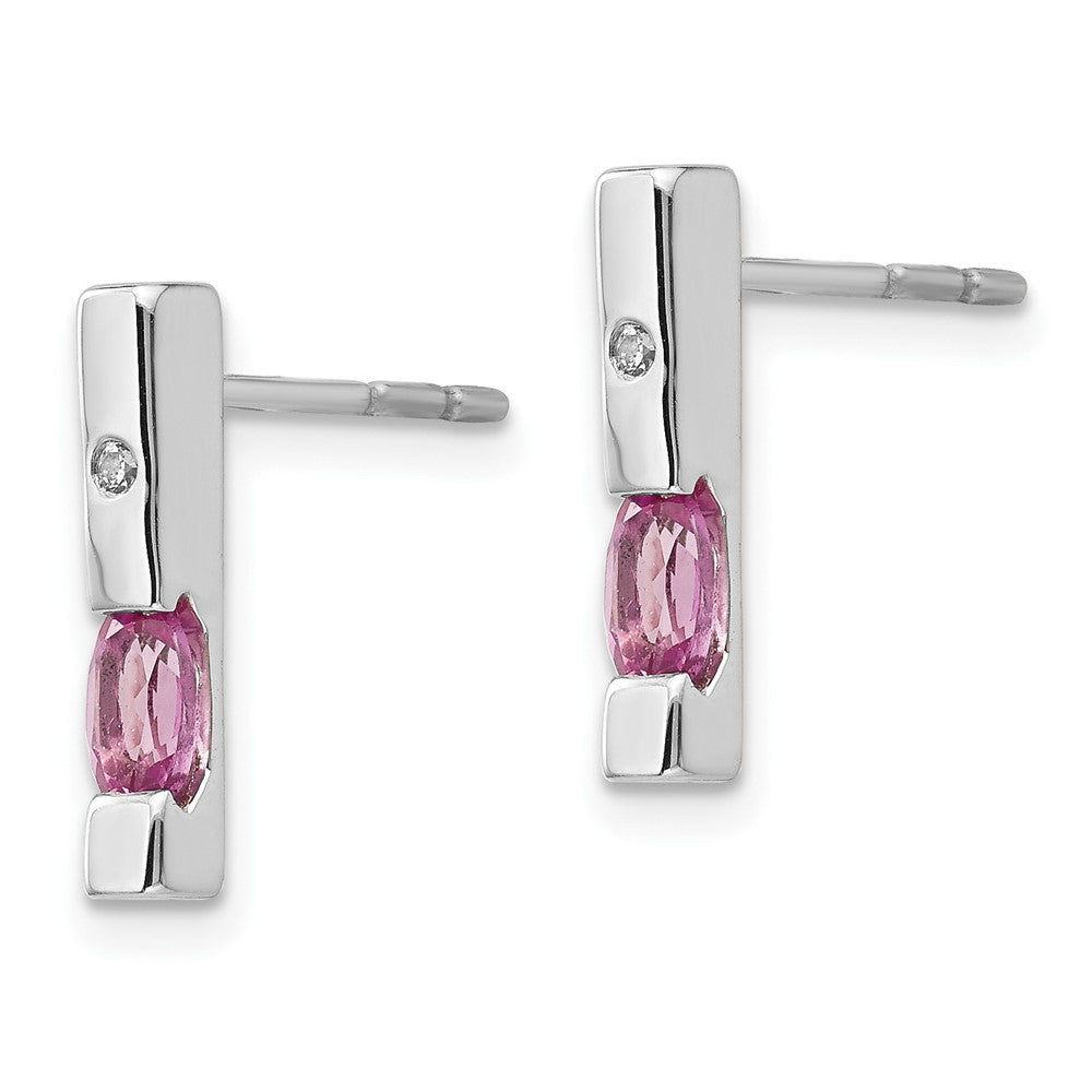 White Ice Sterling Silver Rhodium-plated Diamond and Pink Tourmaline Post Dangle Earrings