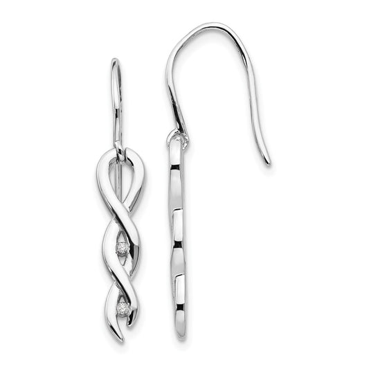 White Ice Sterling Silver Rhodium-plated Diamond Twist Dangle Shepherd Hook Earrings