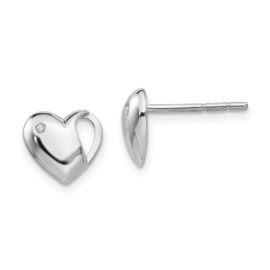 White Ice Sterling Silver Rhodium-plated Diamond Heart Post Earrings