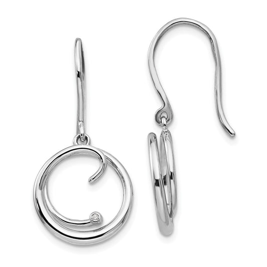 White Ice Sterling Silver Rhodium-plated Diamond Swirl Shepherd Hook Dangle Earrings