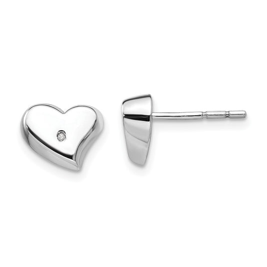 White Ice Sterling Silver Rhodium-plated Satin and Polished Diamond Heart Post Earrings