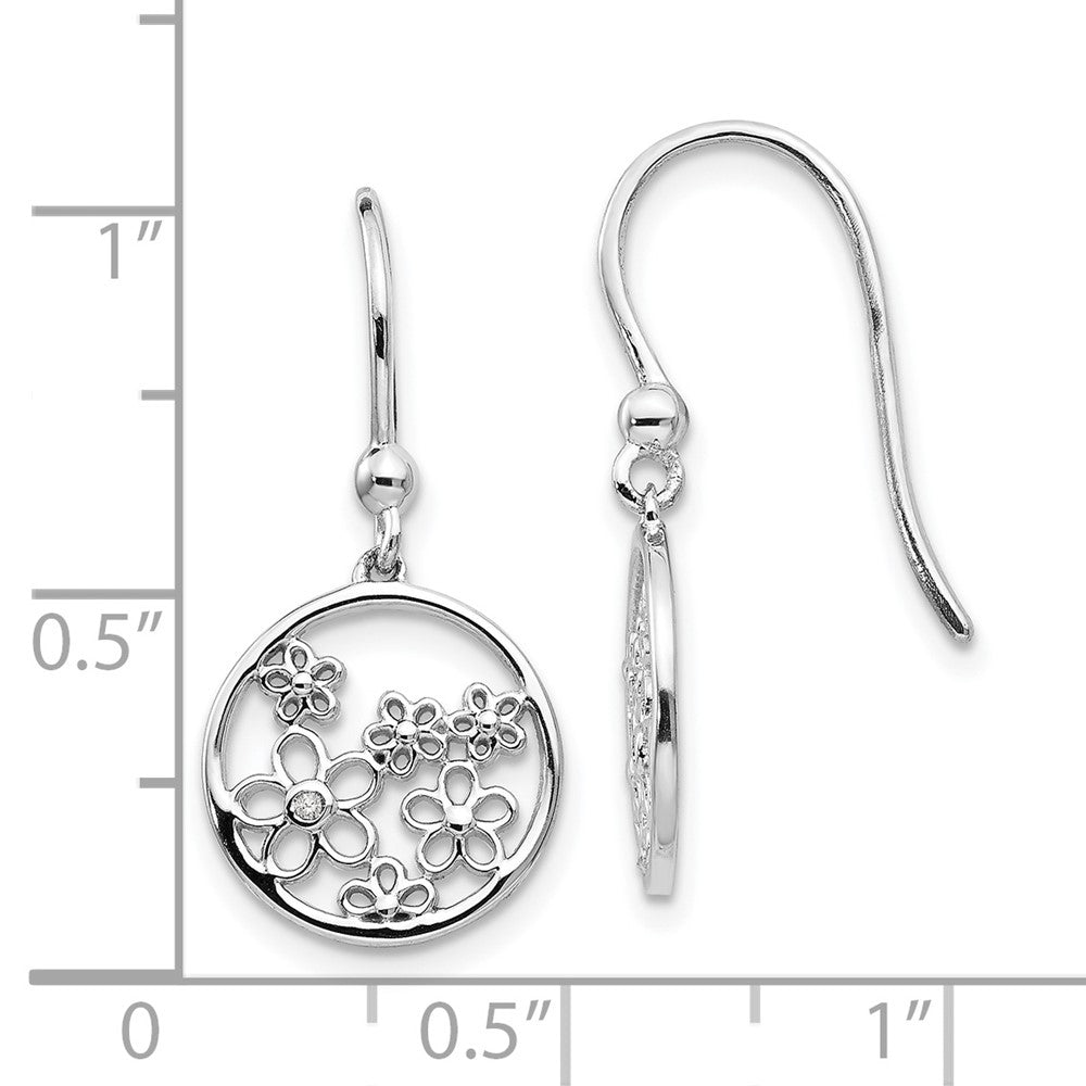 White Ice Sterling Silver Rhodium-plated Diamond Flower Shepherd Hook Dangle Earrings