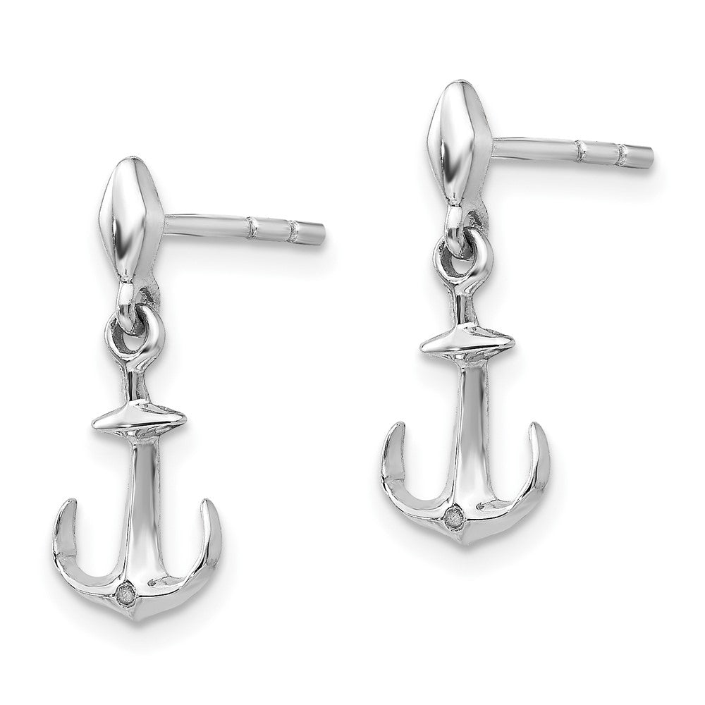 White Ice Sterling Silver Rhodium-plated Diamond Post Dangle Anchor Earrings