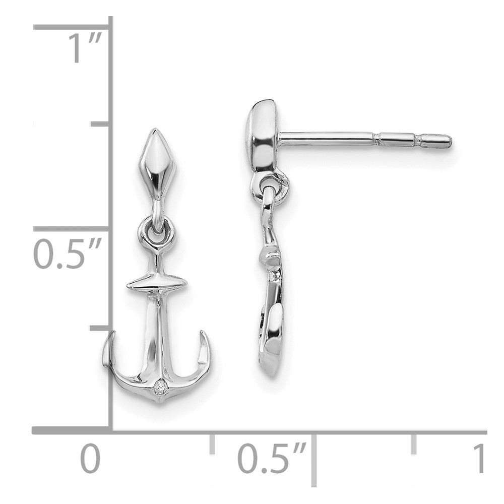 White Ice Sterling Silver Rhodium-plated Diamond Post Dangle Anchor Earrings