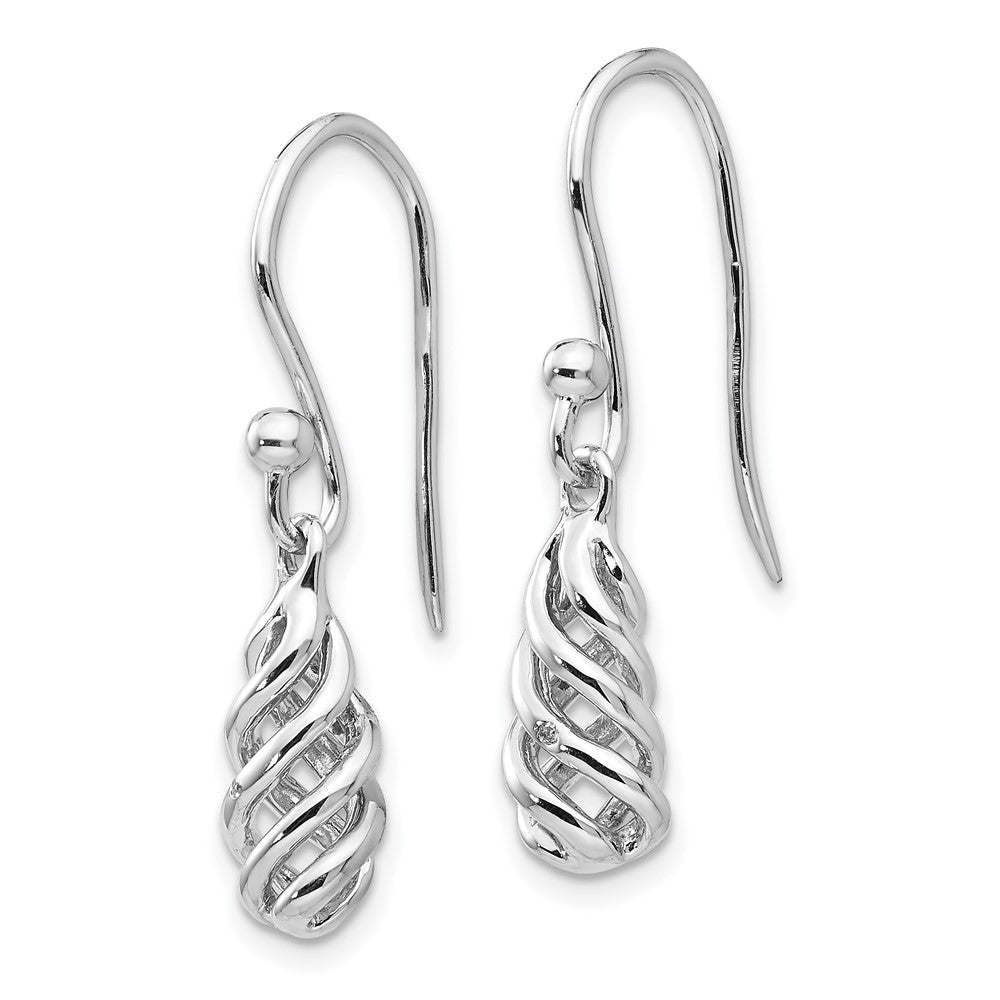 White Ice Sterling Silver Rhodium-plated Diamond Spiral Dangle Shepherd Hook Earrings