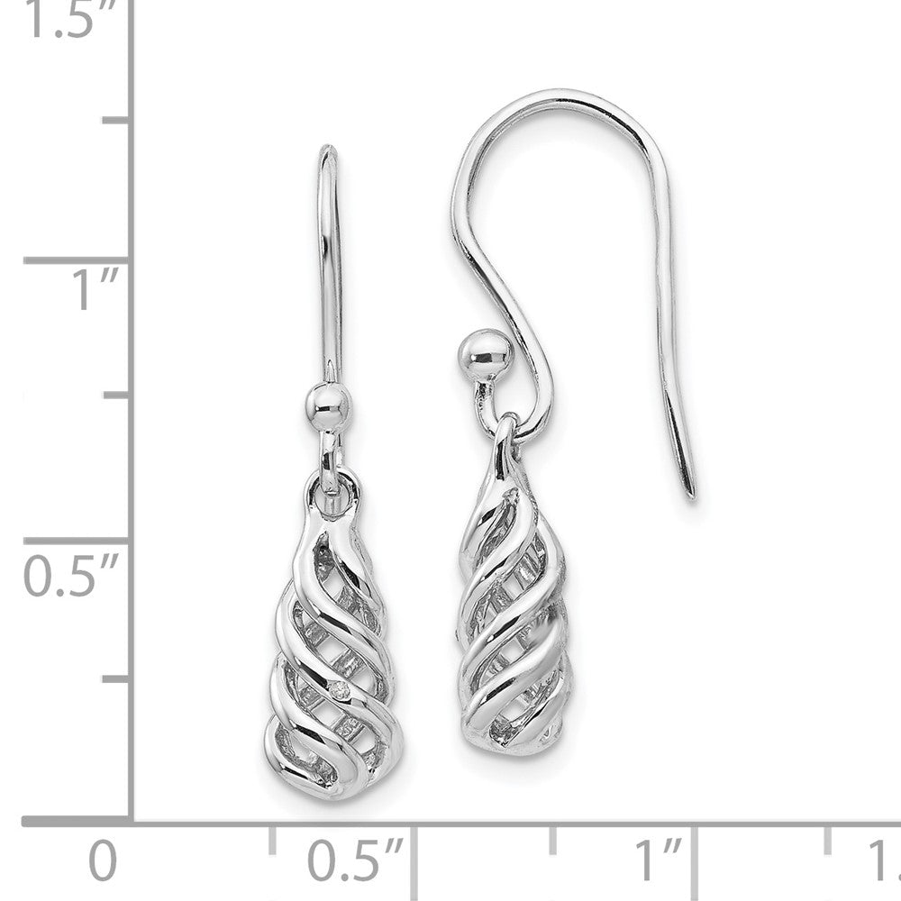 White Ice Sterling Silver Rhodium-plated Diamond Spiral Dangle Shepherd Hook Earrings