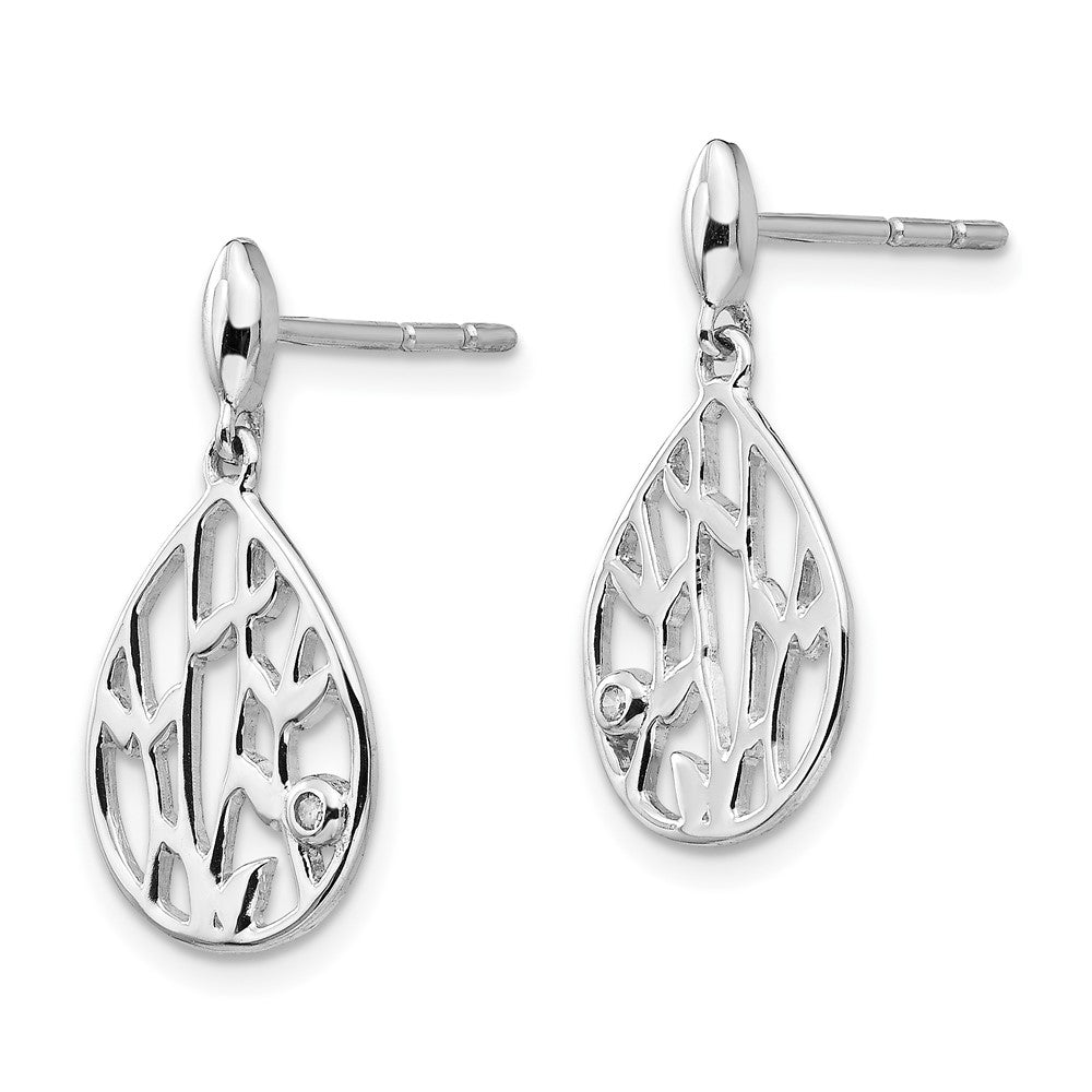 White Ice Sterling Silver Rhodium-plated Diamond Leaf Post Dangle Earrings