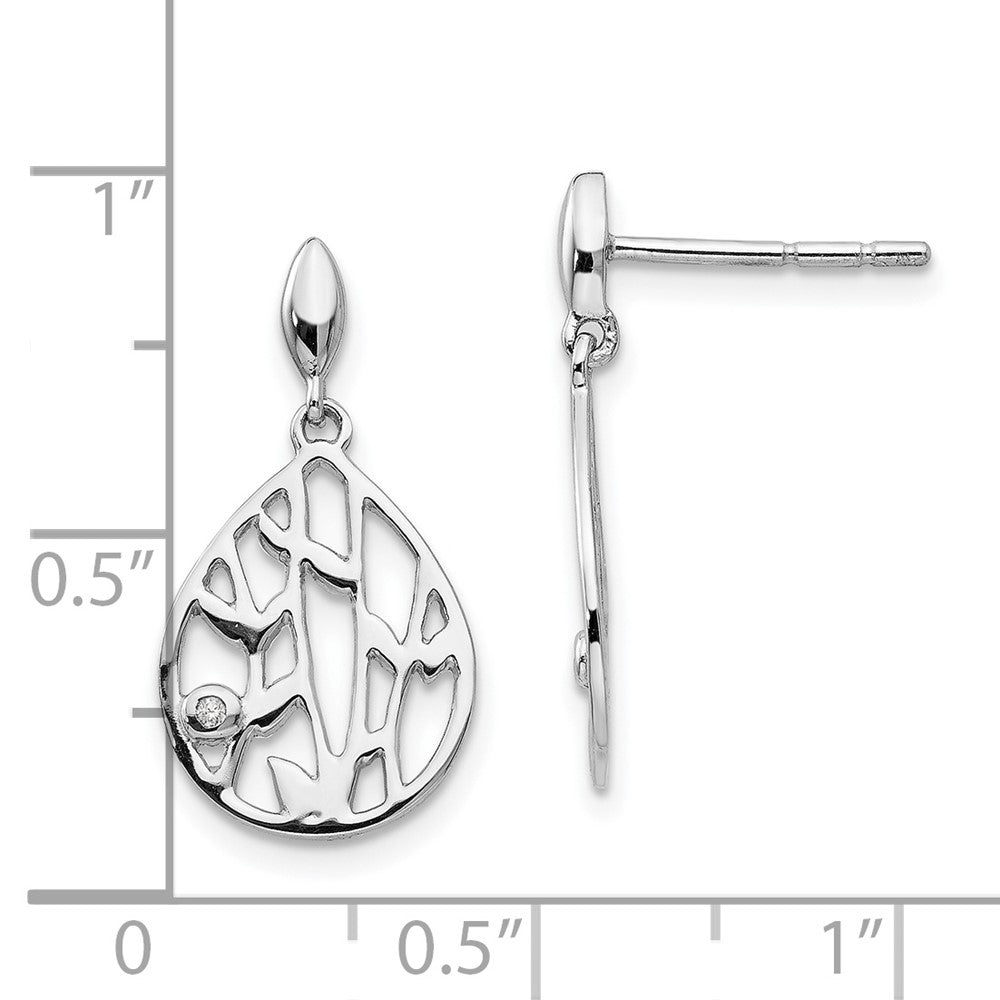 White Ice Sterling Silver Rhodium-plated Diamond Leaf Post Dangle Earrings