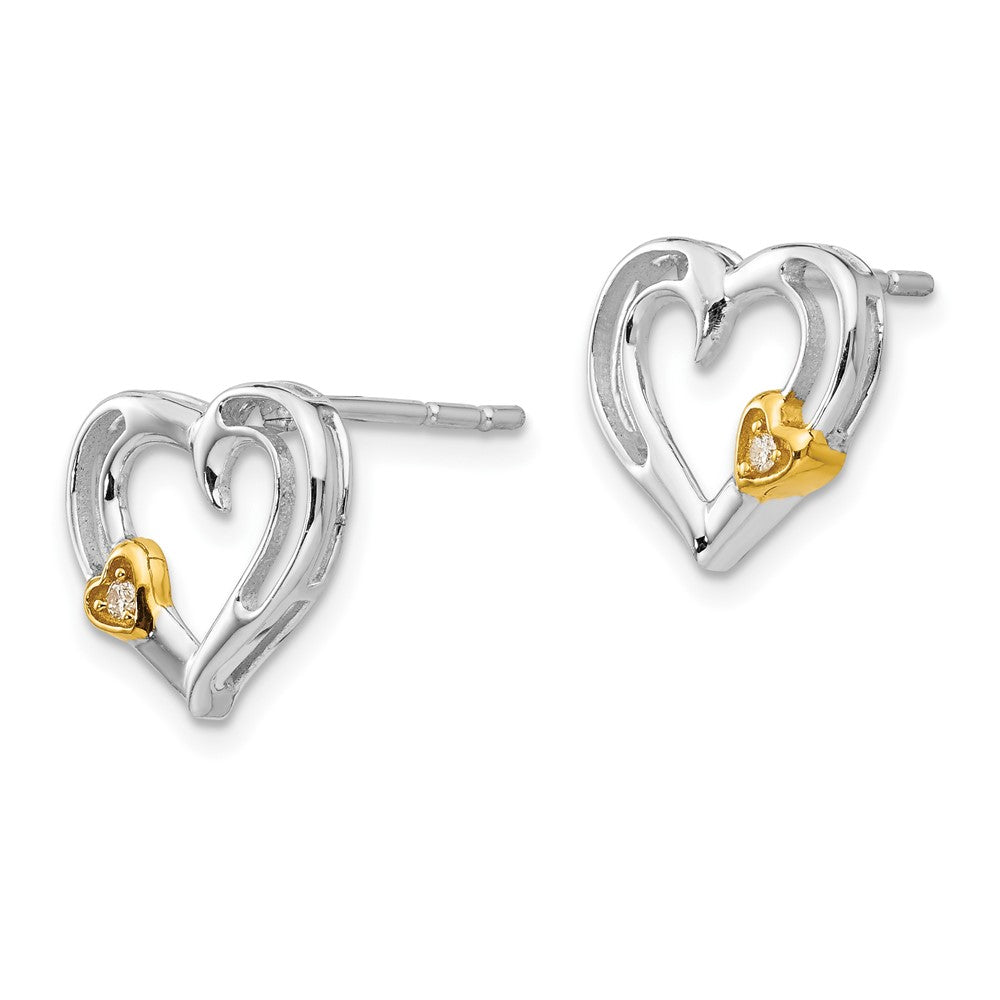 White Ice Sterling Silver Rhodium-plated Gold-tone Diamond Heart Post Earrings