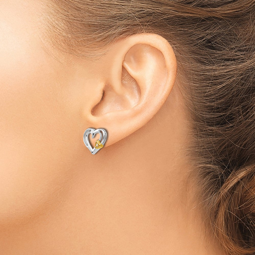 White Ice Sterling Silver Rhodium-plated Gold-tone Diamond Heart Post Earrings