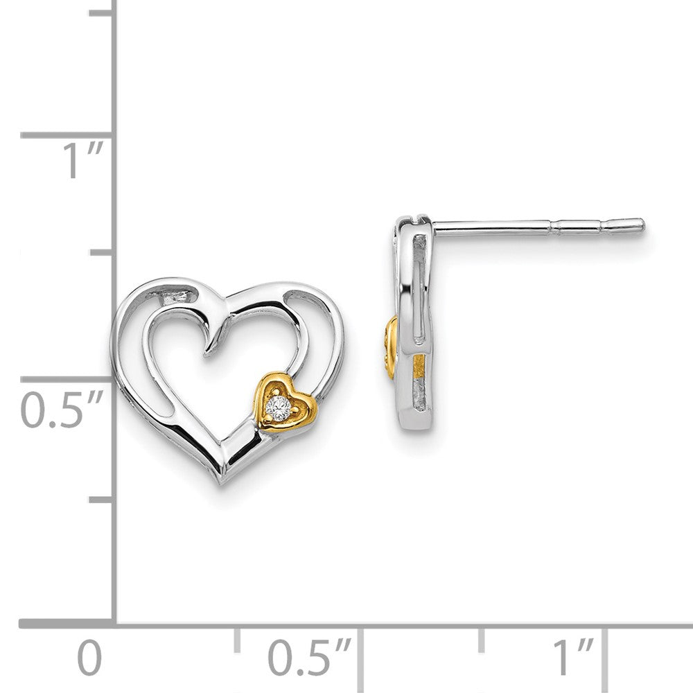 White Ice Sterling Silver Rhodium-plated Gold-tone Diamond Heart Post Earrings