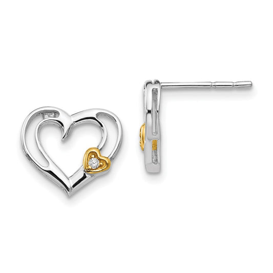 White Ice Sterling Silver Rhodium-plated Gold-tone Diamond Heart Post Earrings