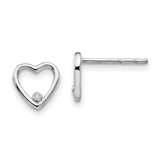 White Ice Sterling Silver Rhodium-plated Diamond Open Heart Post Earrings