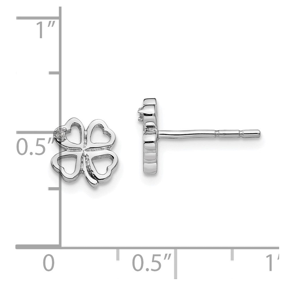 White Ice Sterling Silver Rhodium-plated Diamond Clover Post Earrings