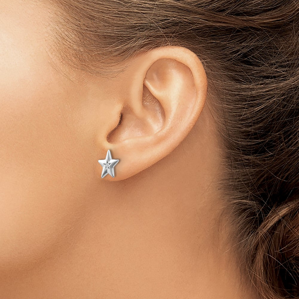 White Ice Sterling Silver Rhodium-plated Diamond Star Post Earrings