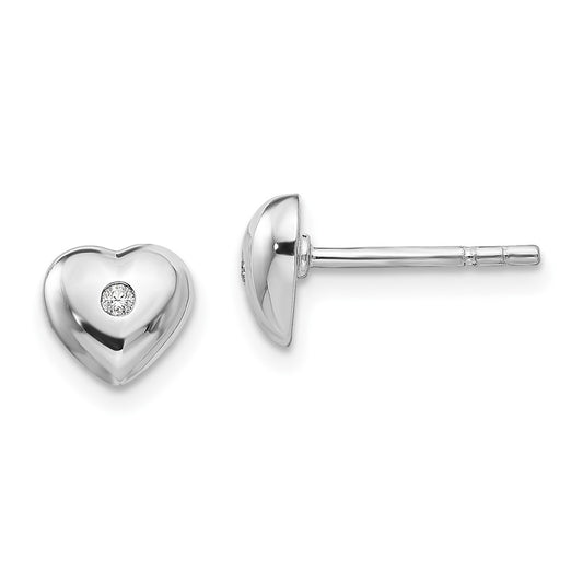 White Ice Sterling Silver Rhodium-plated Diamond Heart Post Earrings