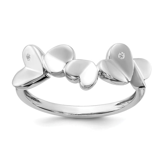 White Ice Sterling Silver Rhodium-plated Diamond Hearts Ring