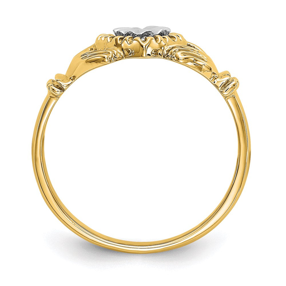 14k Yellow Gold Diamond-Cut & Rhodium Claddagh Ring