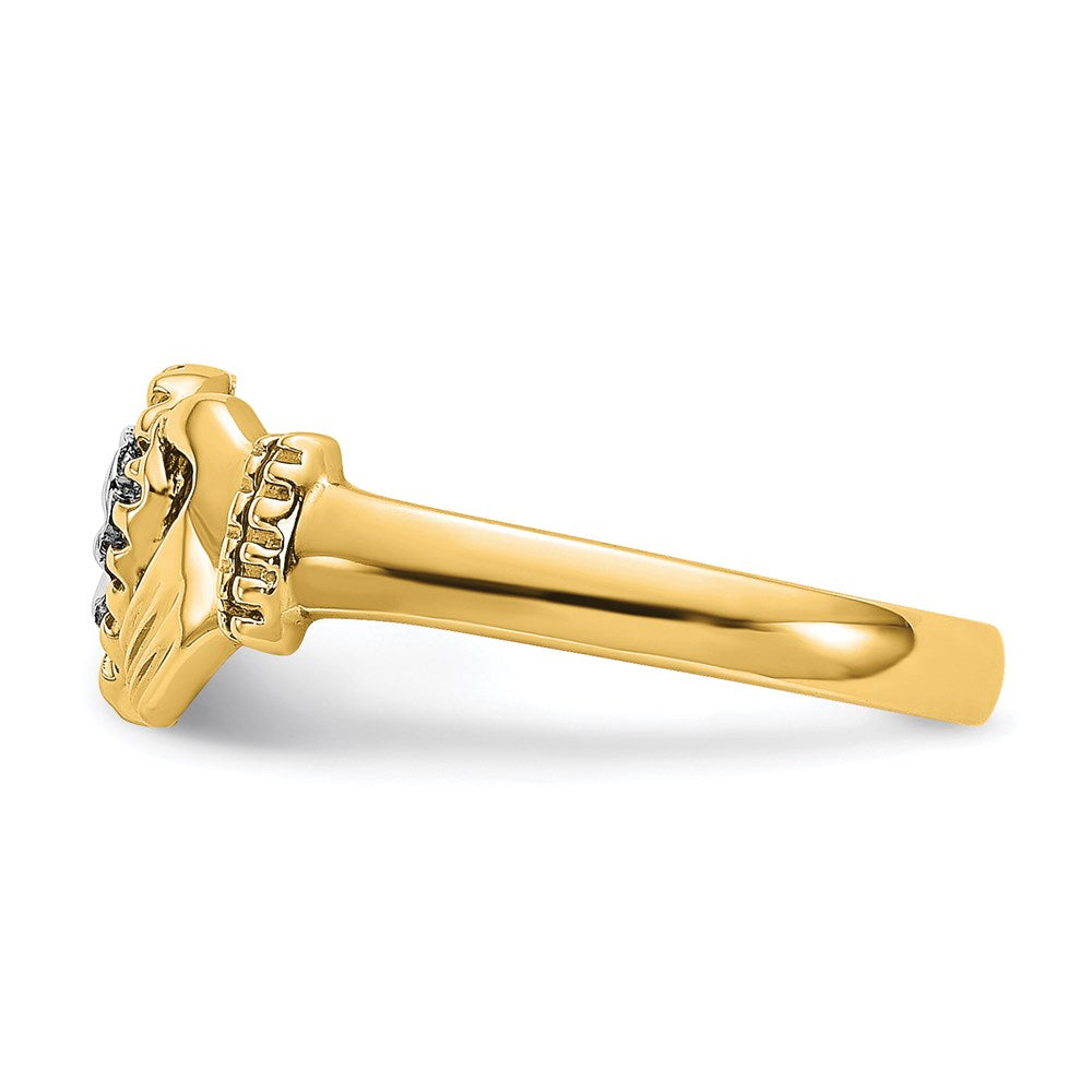 14k Yellow Gold Diamond-Cut & Rhodium Claddagh Ring