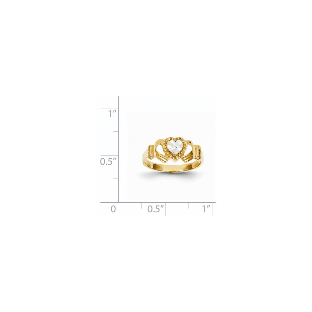 14k Yellow Gold Diamond-Cut & Rhodium Claddagh Ring