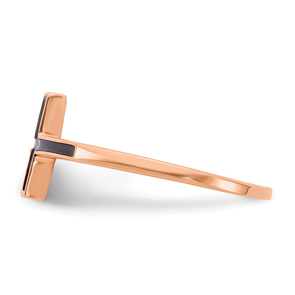 14k Rose Gold Enameled Sideways Cross Ring