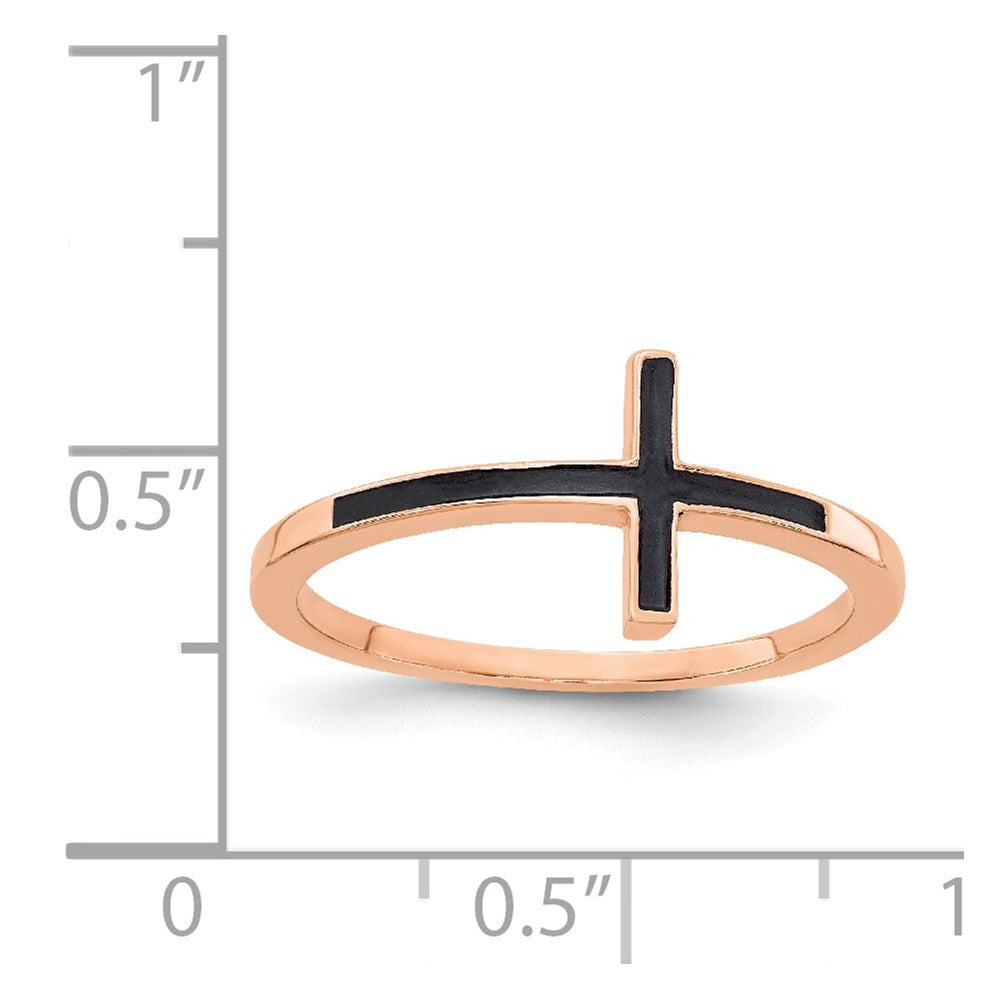 14k Rose Gold Enameled Sideways Cross Ring