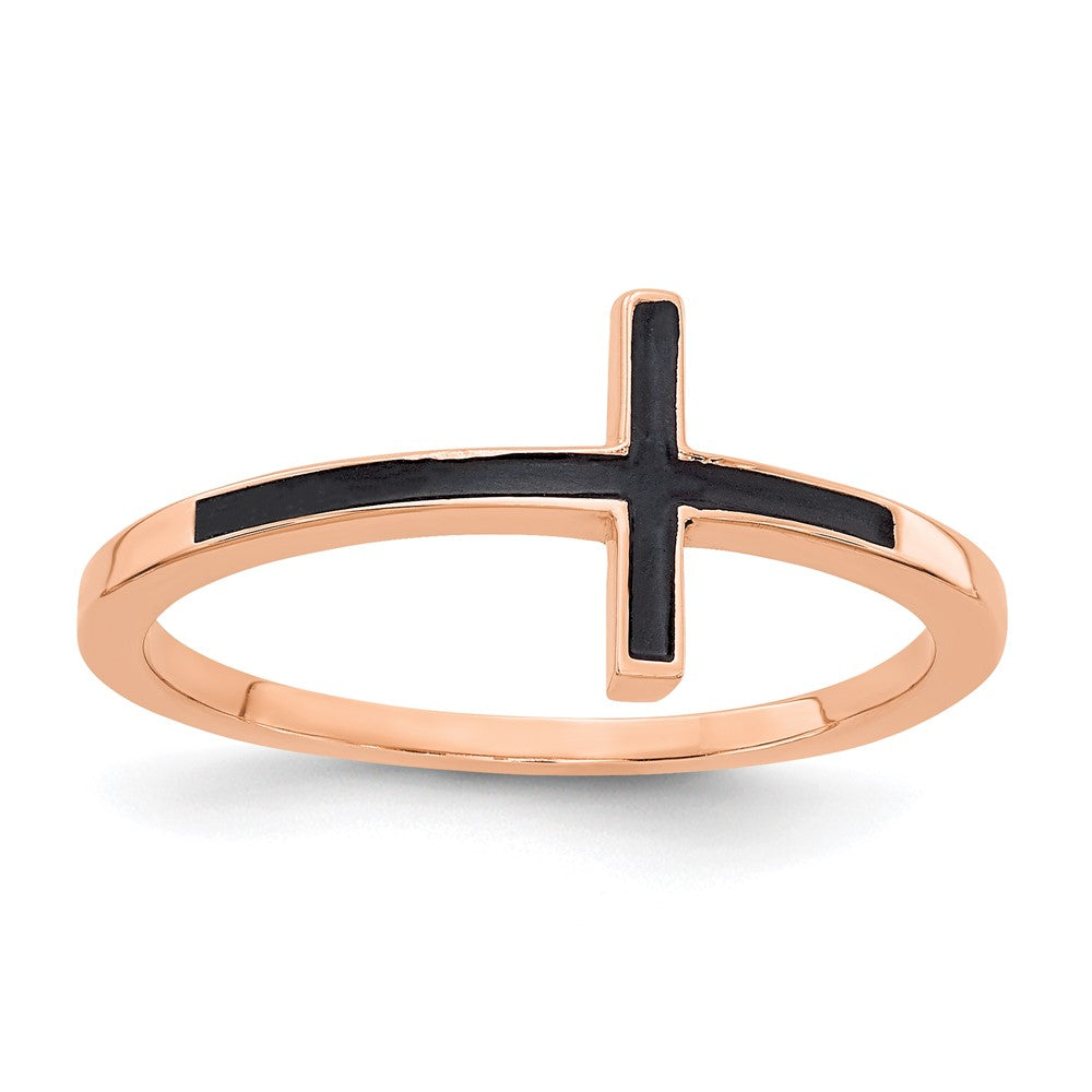 14k Rose Gold Enameled Sideways Cross Ring