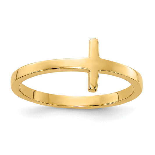 14K Yellow Gold Sideways Cross Ring