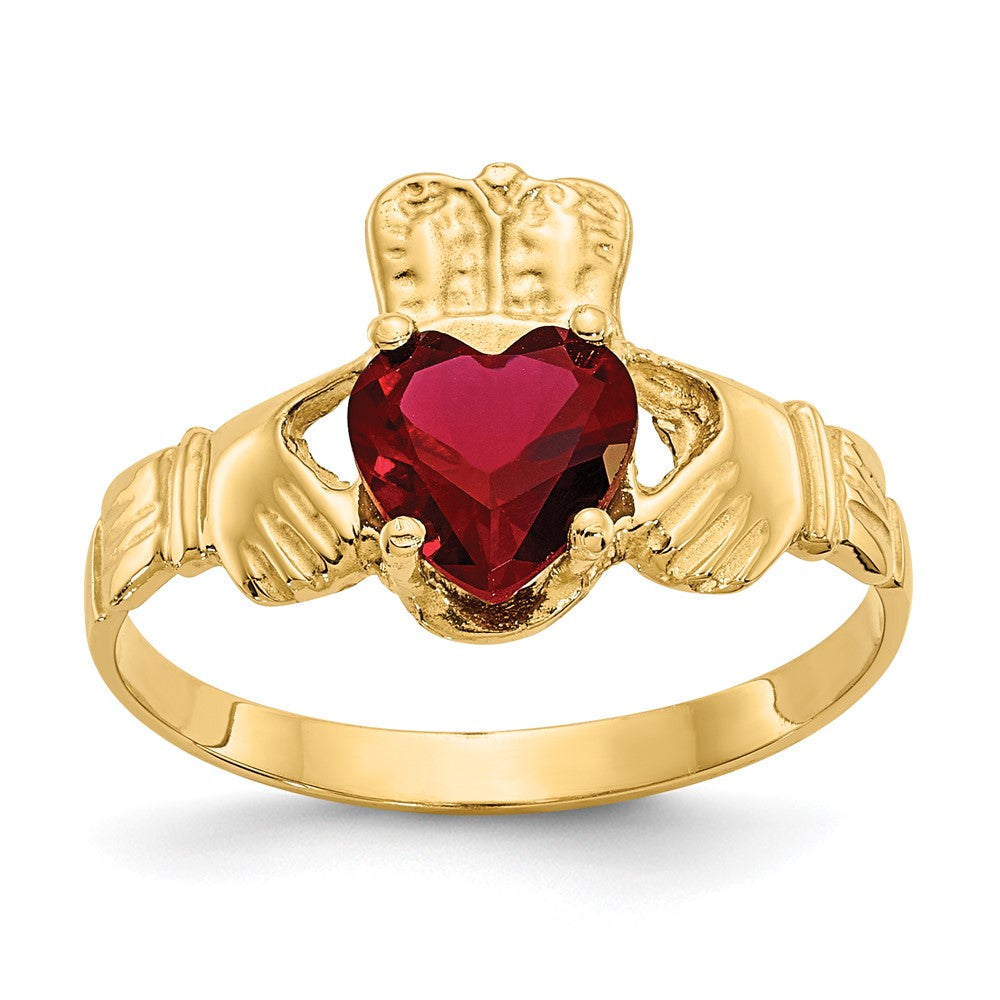 14K Yellow Gold January CZ Birthstone Claddagh Ring