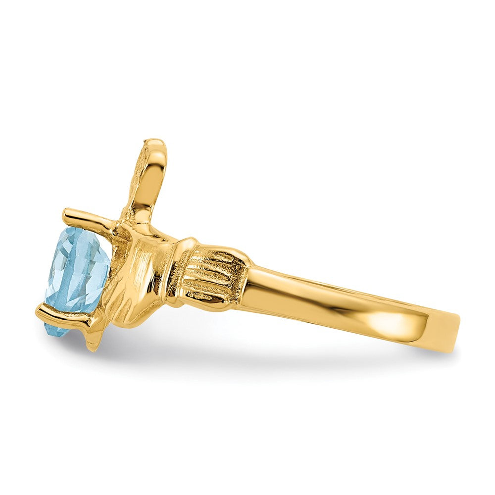 14K Yellow Gold December CZ Birthstone Claddagh Ring