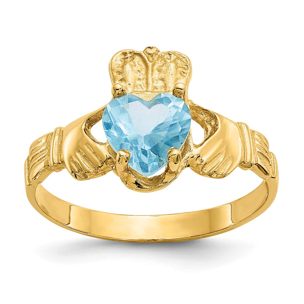 14K Yellow Gold December CZ Birthstone Claddagh Ring