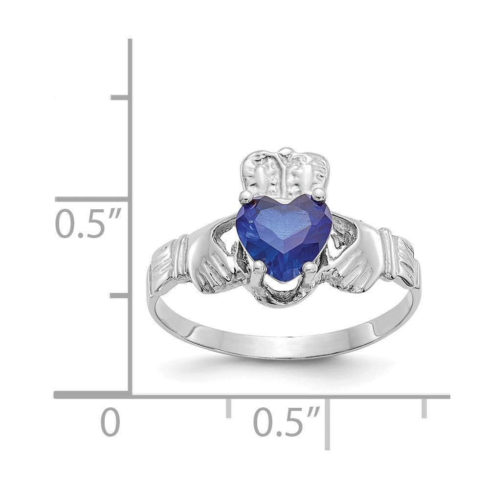 14k White Gold September CZ Birthstone Claddagh Ring