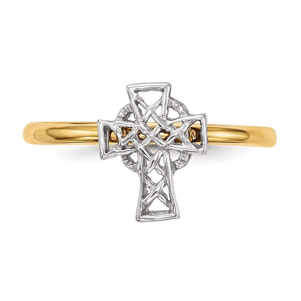 14k Two-Tone Gold Polished Celtic Cross Ring